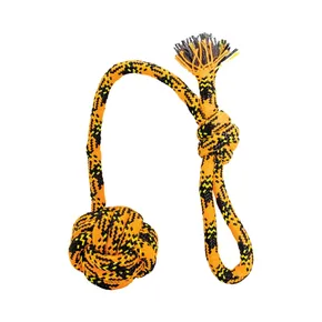 Vrhací bavlněné lano s míčem HipHop ROPE o 7cm / 48 cm, neon oranžová, černá, žlutá